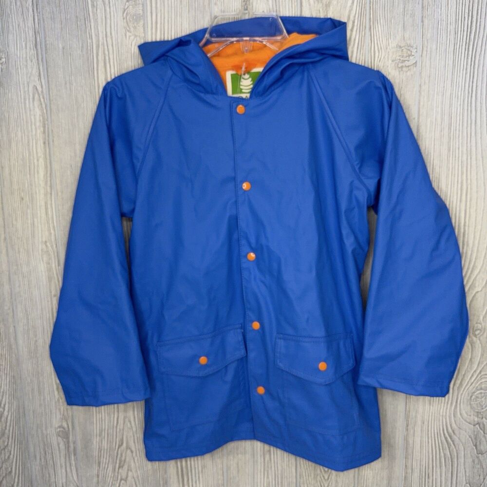 Oaki Lined Snap Up Rain Jacket Children's Size 8 Blue Orange NEW